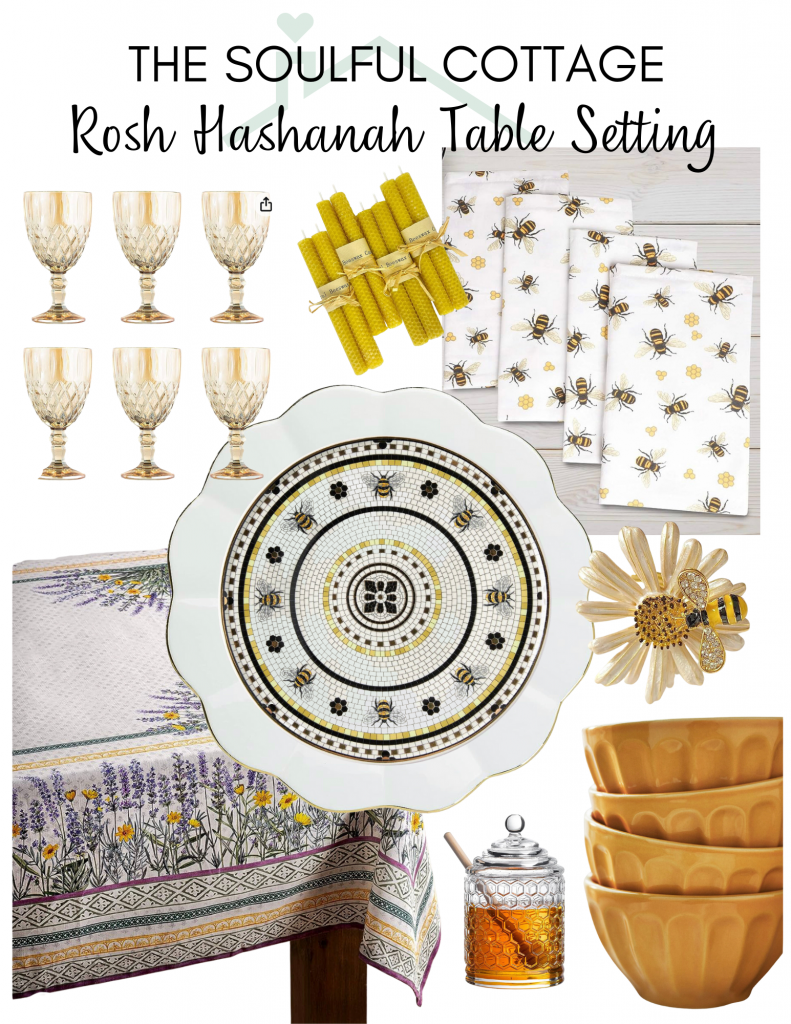 honey bee themed summer rosh hashanah table setting